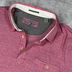 Ted Baker Polo Shirt Mens Large Geometric Collar Pocket Button Up Short Sleeve